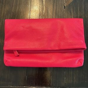 EUC Jennifer Haley Hot Pink Leather Fold Over Clutch